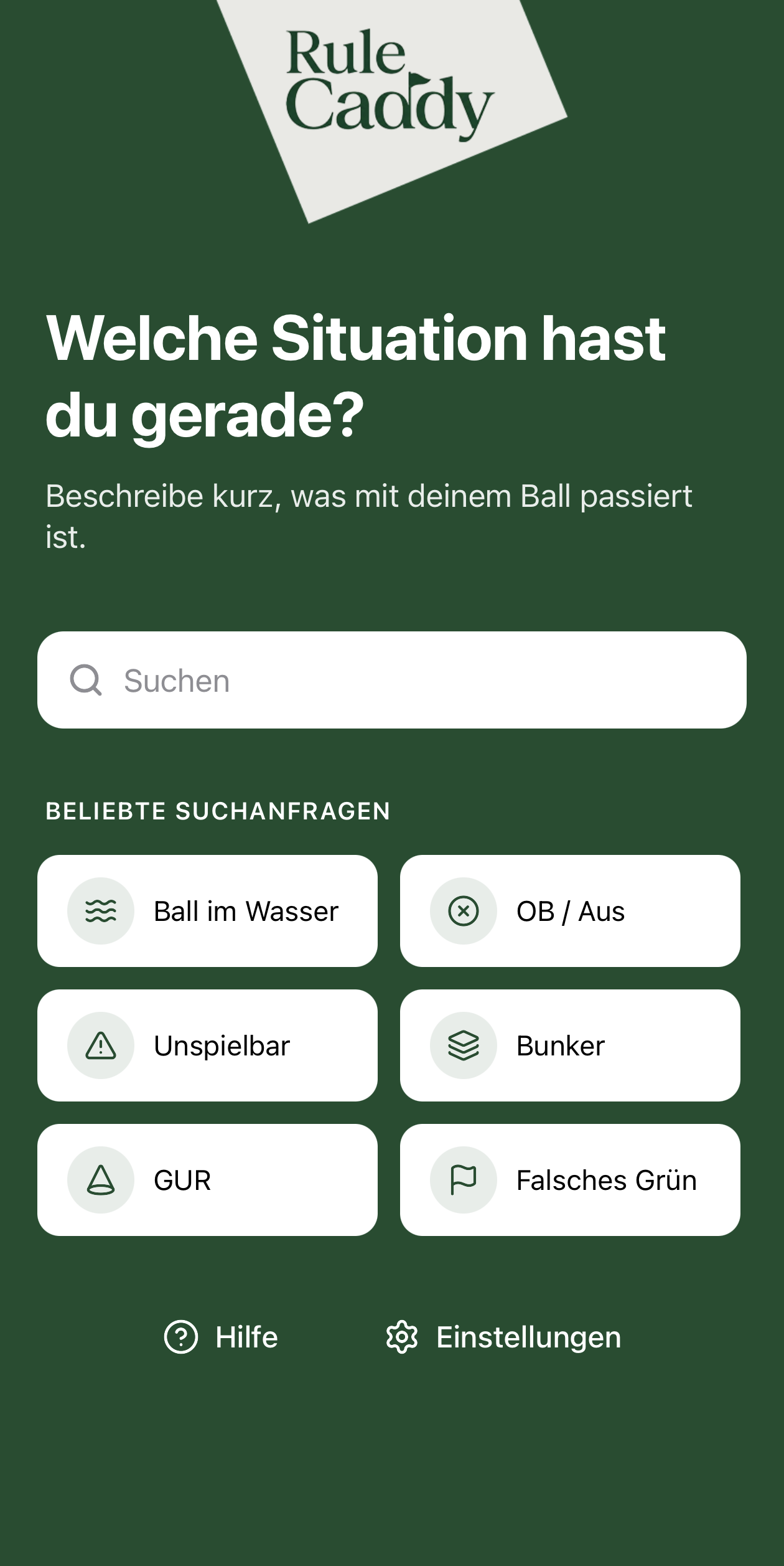 RuleCaddy App – Startscreen