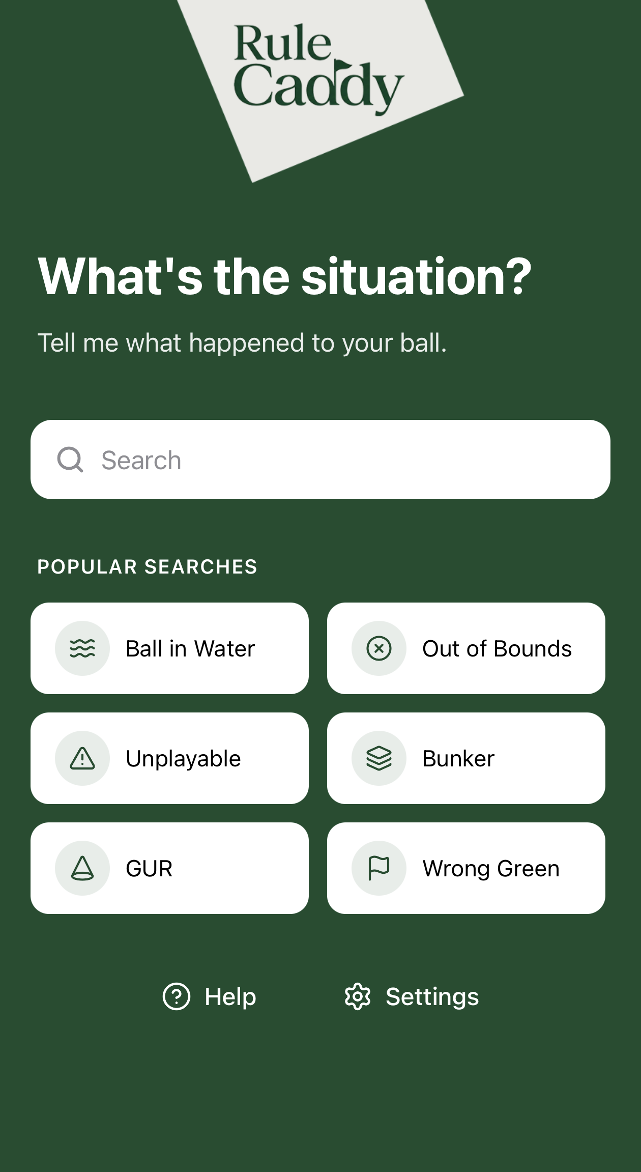 RuleCaddy App – Home screen